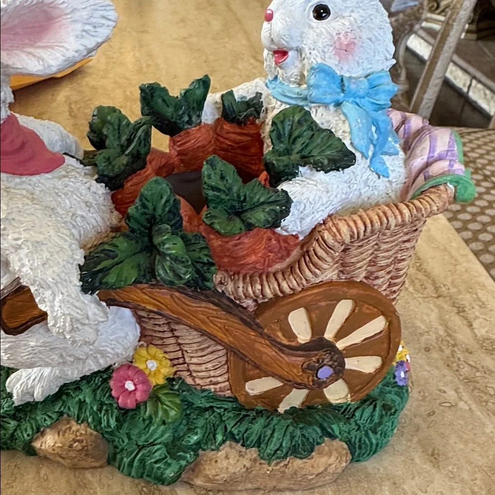 Decorative Rabbit Figurine with Basket - Multicolor